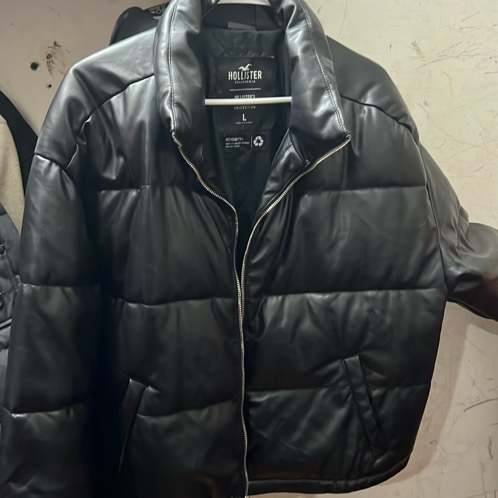 Faux vegan leather puffer jacket